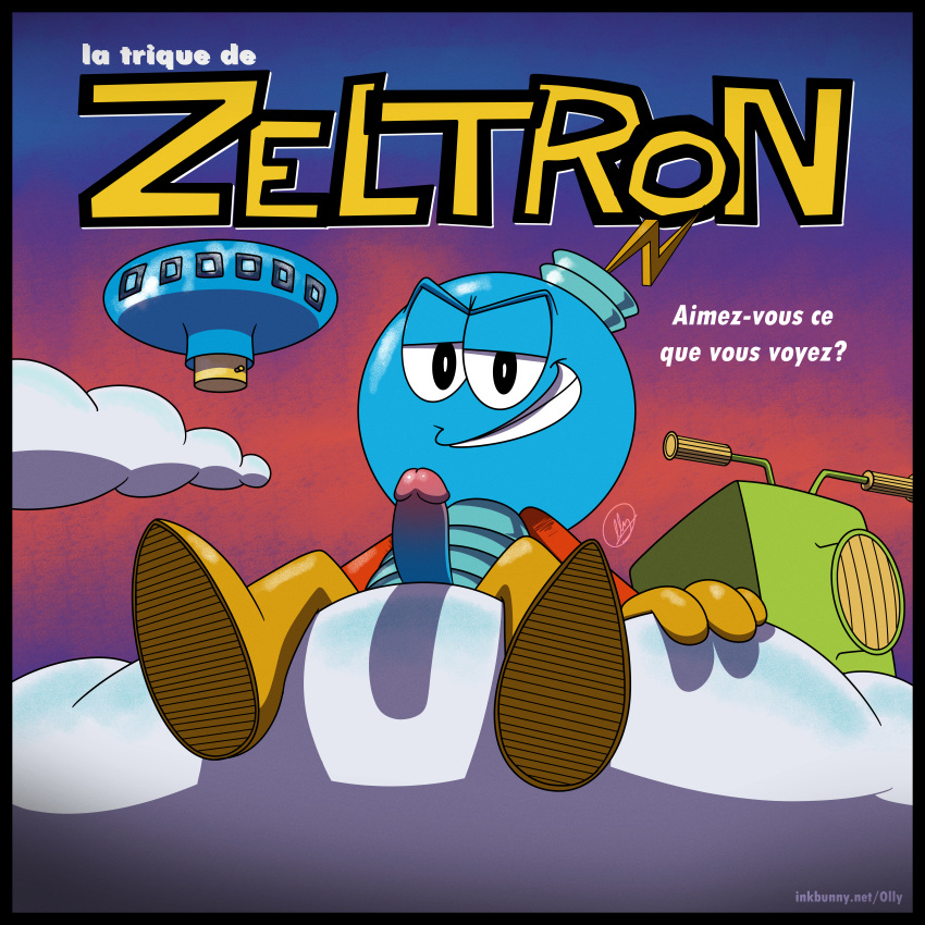 album_cover erection exhibitionism male male_focus male_only non-human olly robot solo the_electric_adventures_of_zeltron toony zeltron_(character)