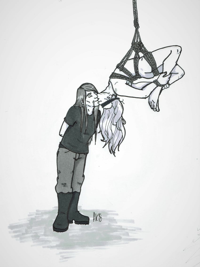 athgalla bondage clothed clothed/nude kissing male/male male_only metalocalypse skwisgaar_skwigelf suspension suspension_bondage toki_wartooth