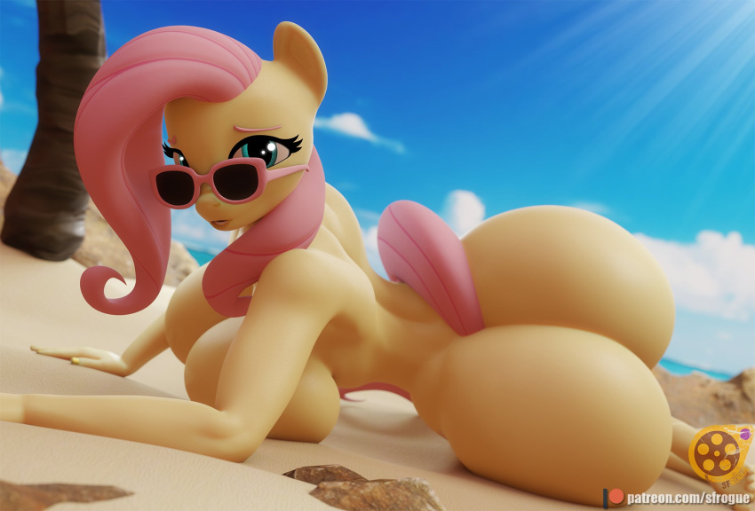 1girls 3d_(artwork) anthro anthrofied ass beach big_ass big_breasts big_butt breasts bubble_butt digital_media_(artwork) equid equine fat_ass female female_only fluttershy_(mlp) friendship_is_magic hair_on_head hasbro hi_res huge_ass huge_butt looking_at_viewer mammal my_little_pony nude seaside sfrogue sideboob solo wide_hips