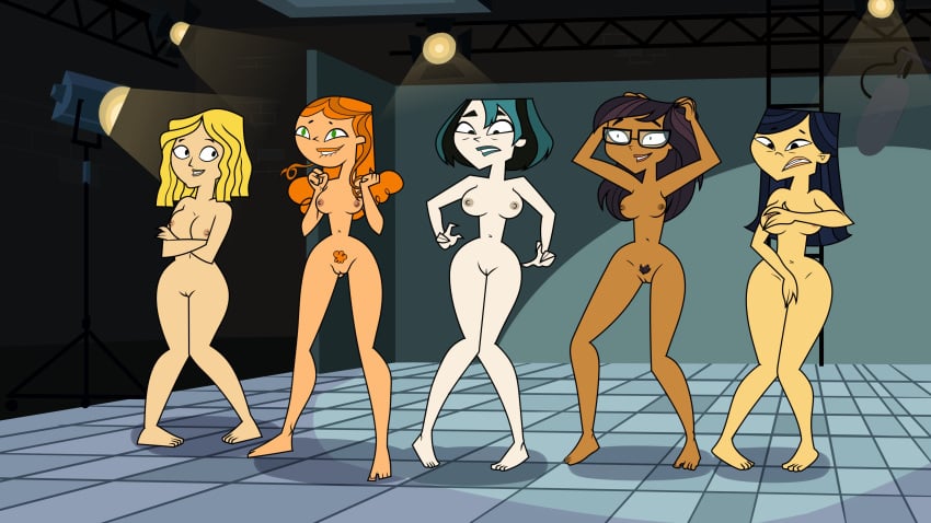 5girls carrie_(tdi) deadinside97 ellody_(tdi) embarrassed embarrassed_nude_female emma_(tdi) group gwen_(tdi) izzy_(tdi) multiple_girls naked tagme the_ridonculous_race total_drama_island