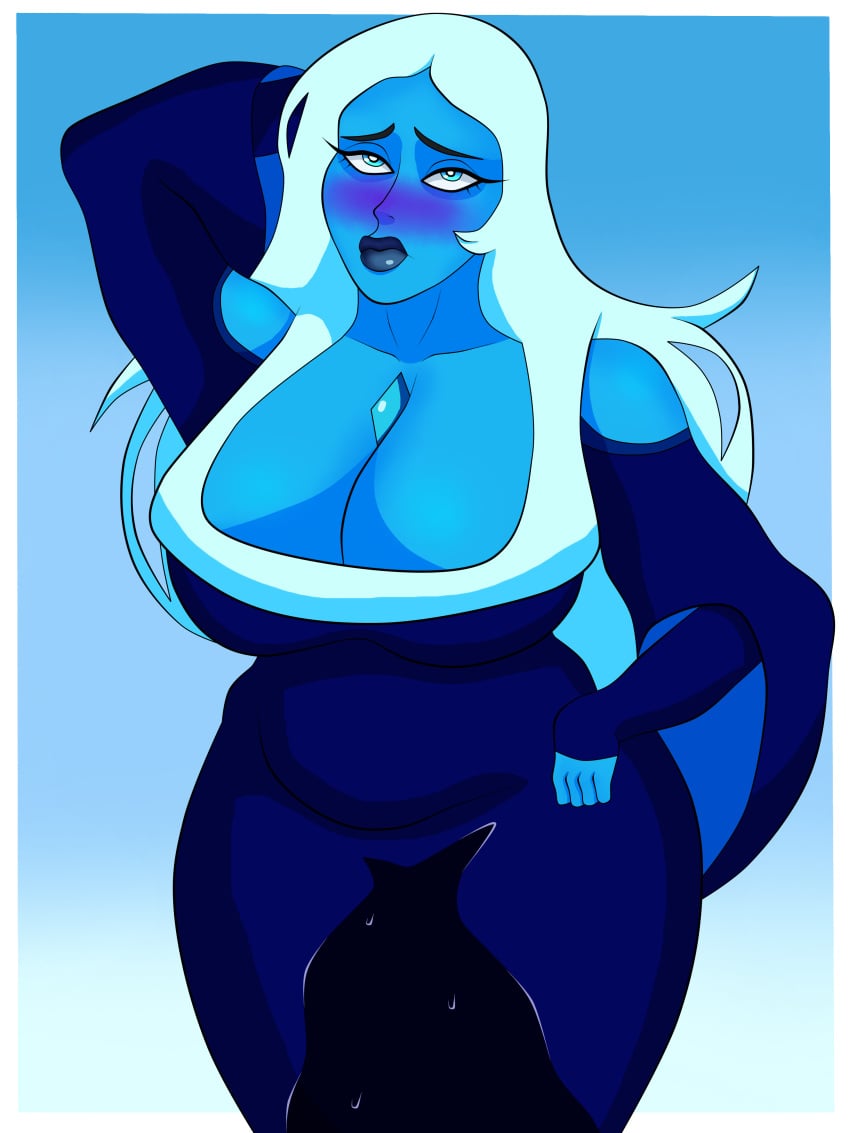 blue_diamond_(steven_universe) blue_hair blue_skin blueartfiend blush cartoon_network diamond_authority gem_(species) omorashi peeing peeing_self steven_universe urine urine_on_legs urine_pool wetting wetting_self