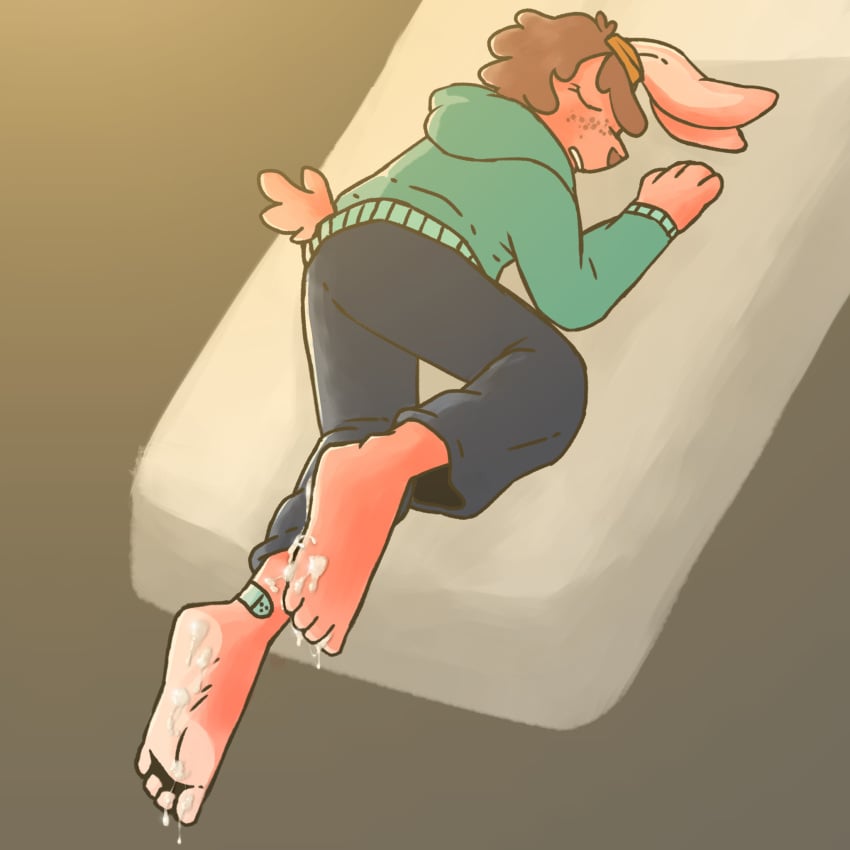 allie_(kariii) anthro barefoot big_feet bodily_fluids cum cum_on_feet feet female foot_fetish foot_focus forced genital_fluids hi_res hindpaw huge_feet humanoid kariii lagomorph leporid mammal paws questionable_consent rabbit rape sleep_molestation sleeping soles solo young