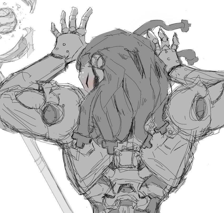 back_view blush cropped long_hair male overwatch overwatch_2 ramattra robot waist