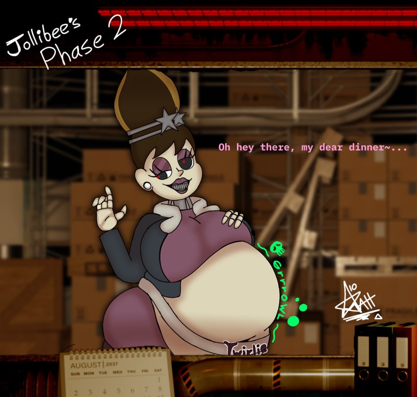 1girls aliasmatt big_belly digestion fazbear_fanverse fazbear_frights five_nights_at_freddy's five_nights_at_freddy's:_security_breach five_nights_at_freddy's:_sister_location greeting hi_res highres huge_ass huge_breasts jollibee jolly robot twirlie_(jollibee) vore