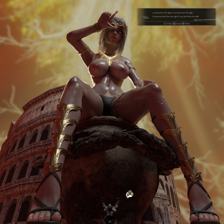 3d big_ass big_breasts elden_ring erdtree feet female fromsoftware giantess heels l legeante living_jar_(elden_ring) low-angle_view queen_marika_the_eternal tarnished