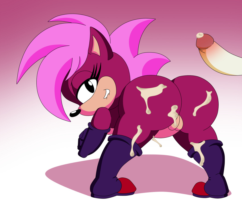 cum_on_ass furry_only gradient_background large_ass lewdacris lewdacris8008 pink_background red_background sonia_the_hedgehog sonic_(series) sonic_the_hedgehog_(series) sonic_underground t+4t