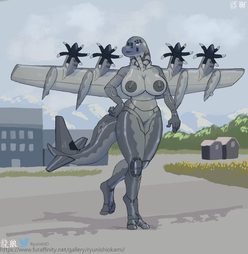 aircraft aircraft_humanoid airplane anthro breasts c-130_absurd_res cargo_plane carrier detailed_background female hi_res living_aircraft living_machine living_vehicle machine propeller ryunishi_okami solo tail vehicle wings_on_head