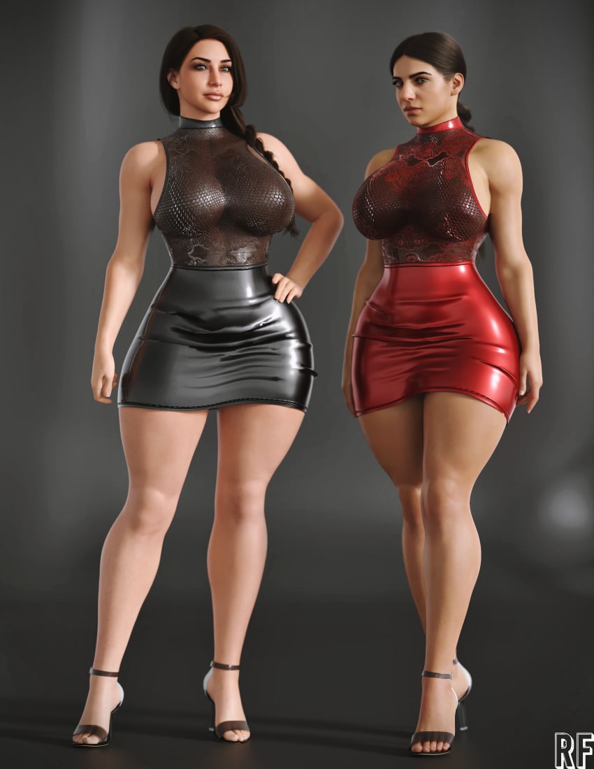 2girls 3d ass big_ass big_breasts breasts brown_eyes brown_hair call_of_duty claudia_doumit dress farah_karim female female_only hi_res large_ass looking_at_viewer looking_back middle_eastern middle_eastern_female roze_(cod) rude_frog solo thick_thighs