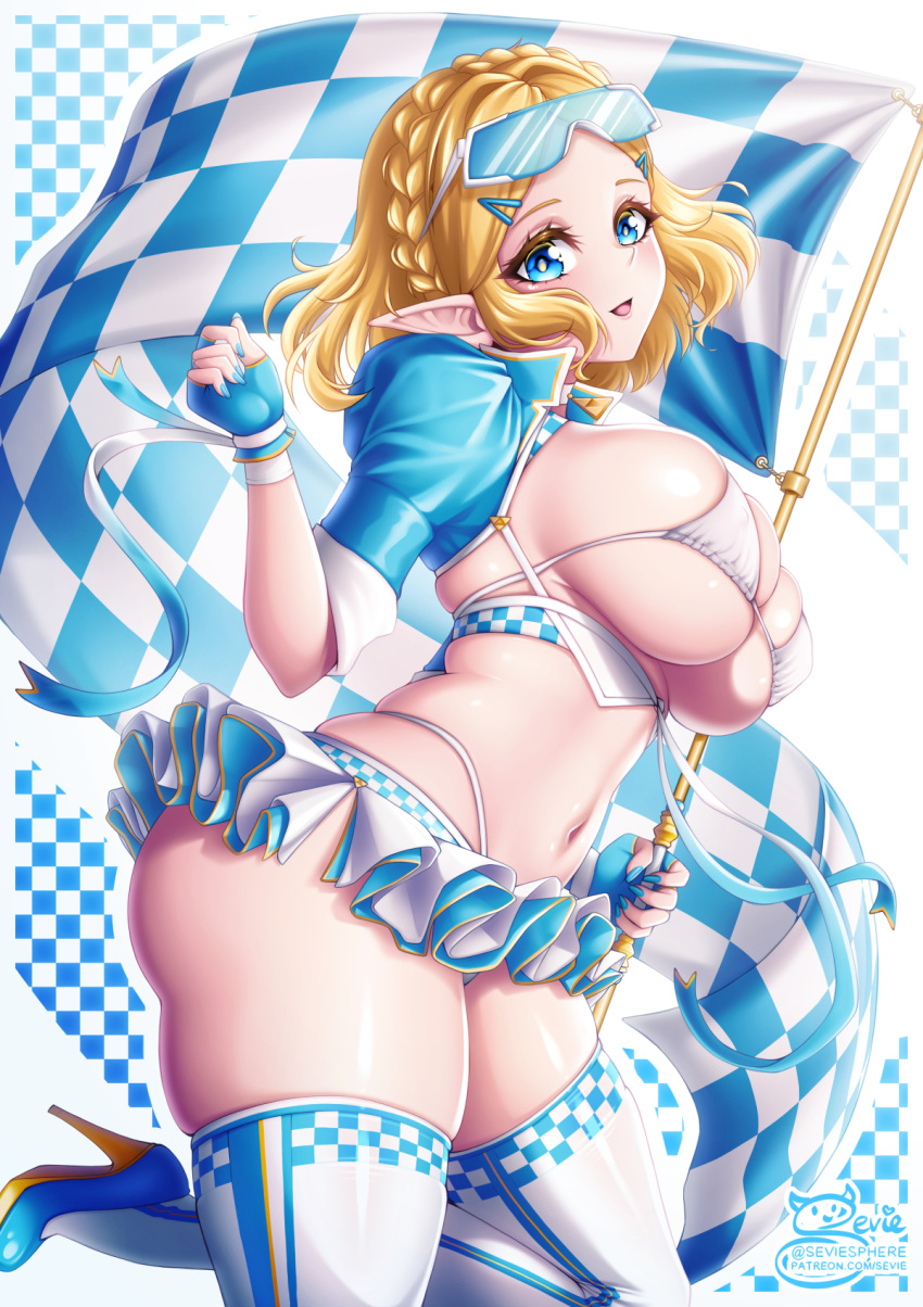 1girls bikini blonde_hair breasts female huge_breasts light-skinned_female light_skin massive_breasts nintendo pointy_ears princess_zelda race_queen revealing_clothes sevie short_hair smile tears_of_the_kingdom the_legend_of_zelda thighs zelda_(tears_of_the_kingdom)