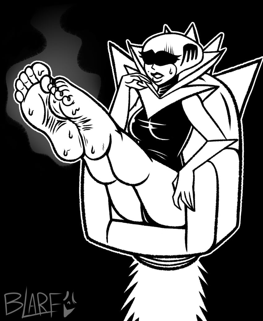 1girls barefoot black_and_white blarf022 deltarune feet foot_fetish monochrome musk queen_(deltarune) smell smelly smelly_feet solo stinky stinky_feet