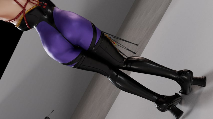 3d ass ass_focus boots breasts dead_or_alive dead_or_alive_5 kktzane leather nyotengu pantyhose photoshoot pose seductive sexy_armpits shiny_skin thighs