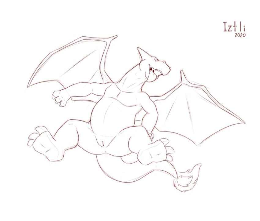 anthro charizard dragon generation_1_pokemon iztli male nintendo pokemon pokemon_(species) slit solo