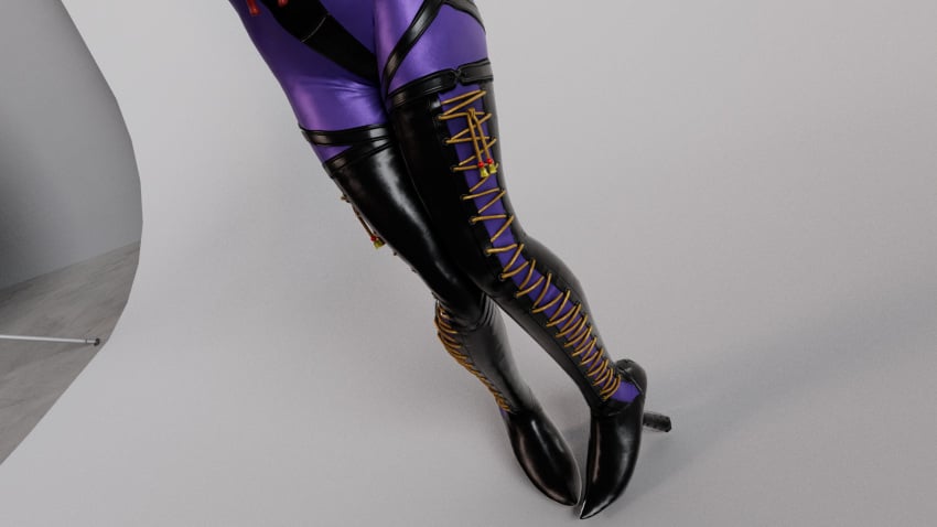 3d ass ass_focus boots breasts dead_or_alive dead_or_alive_5 kktzane leather nyotengu pantyhose photoshoot pose seductive sexy_armpits shiny_skin thighs