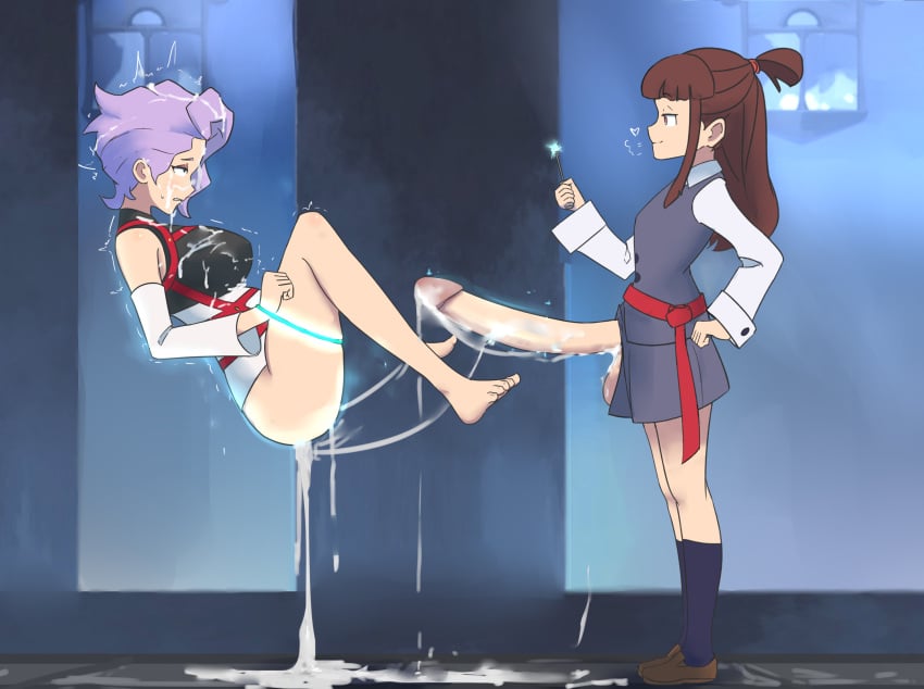 1futa 1girls akko_kagari big_breasts big_penis bottomless breasts brown_hair clothed clothing croix_meridies cum cum_inside cumflation duo erection excessive_cum female futa_on_female futanari green_eyes huge_ass huge_cock human levitation light-skinned_female light-skinned_futanari light_skin little_witch_academia long_hair long_penis magic mostly_clothed oksandio partially_clothed penis purple_hair red_eyes red_hair rolling_eyes school_uniform short_hair side_view standing