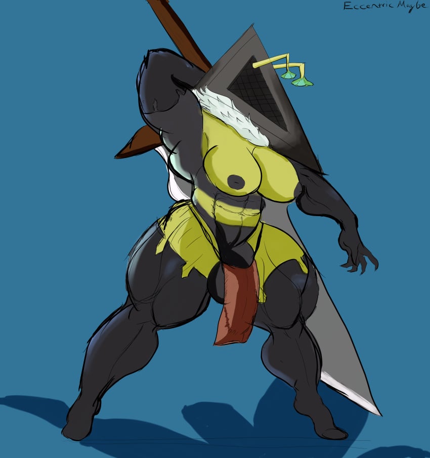 abs absurd_res antennae_(anatomy) anthro arthropod bee big_breasts bottomwear breasts chest_tuft clothing eccentricmaybe eureka_haynes head_covering herm hi_res hymenopteran insects intersex leggings legwear loincloth melee_weapon muscular muscular_intersex neck_tuft pyramid_head_(silent_hill) solo sword sword_on_back tuft weapon