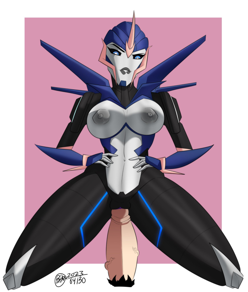 1girls 2023 arcee arcee_(prime) big_breasts biting_own_lip black_sclera blue_eyes breasts bunbunmuffinart bunbunmuffins cowgirl_position cybertronian disembodied_penis erection female female_focus from_front_position front_view genitals hands_on_hips hasbro hi_res huge_breasts human human_penetrating humanoid imminent_penetration large_breasts larger_female light-skinned_male male/female male_penetrating male_penetrating_female nipples on_top penetration penis pubes pubic_hair robot robot_girl robot_humanoid sex shallow_penetration straight takara_tomy transformers transformers_aligned_continuity transformers_prime vein veiny_penis