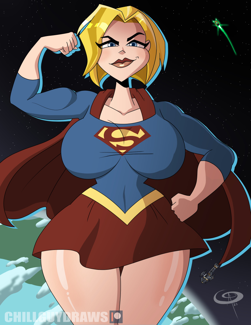 1girls alternate_breast_size big_breasts blonde_hair blue_eyes breasts busty curvy dc dc_comics dc_super_hero_girls female female_only frostbiteboi hourglass_figure huge_breasts kara_zor-el large_breasts medium_hair muscular muscular_female pawg solo supergirl superheroine tagme thick thick_ass thick_thighs wide_hips