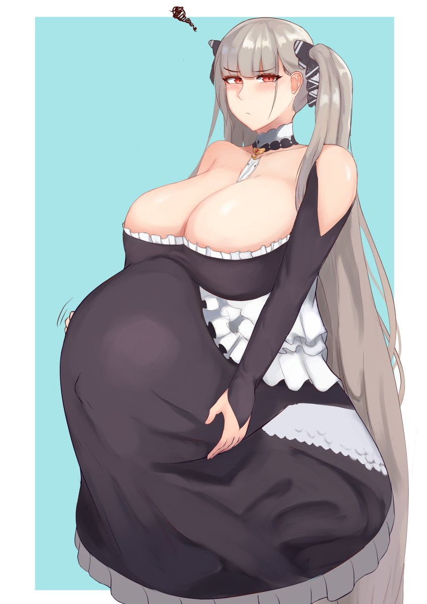 1girls azur_lane botsu breasts female female_only formidable_(azur_lane) huge_belly huge_breasts looking_at_viewer pregnant ready_to_pop solo