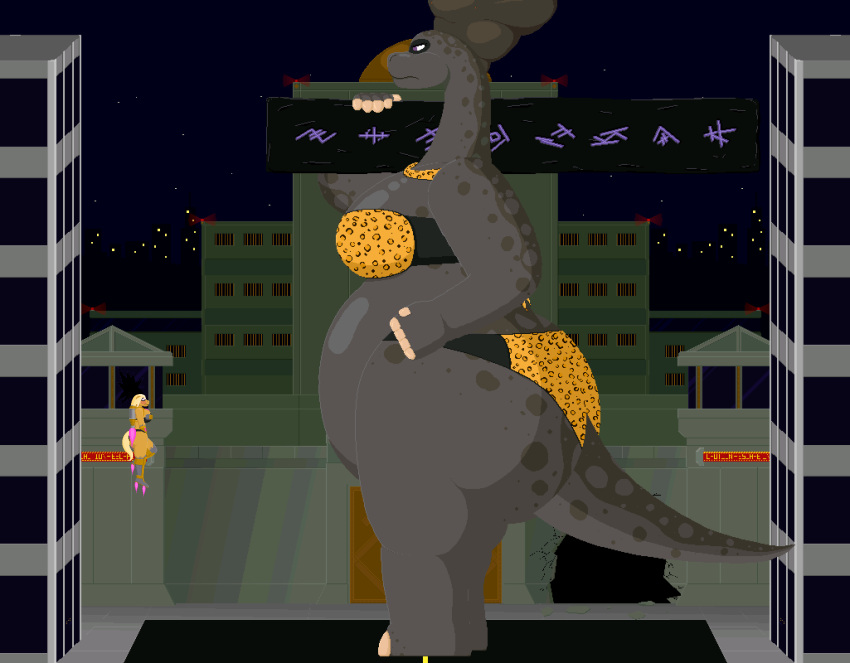 animated anthro ass big_ass brontosaurus butt_crush dinosaur domination flattening giantess huge_ass macro squashedflat