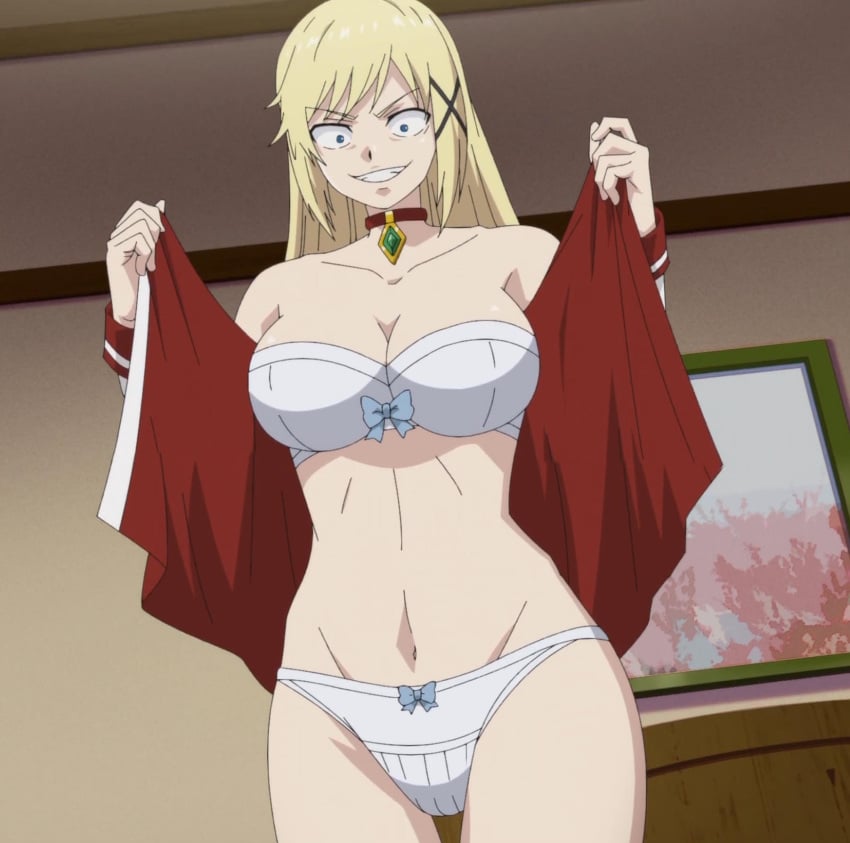 1girls 2023 blonde_hair blue_eyes bra breasts hips large_breasts lidenfilms official_art panties possession screencap stitched thick_thighs thighs touka_scott tummy yuna_yunis yuusha_ga_shinda!