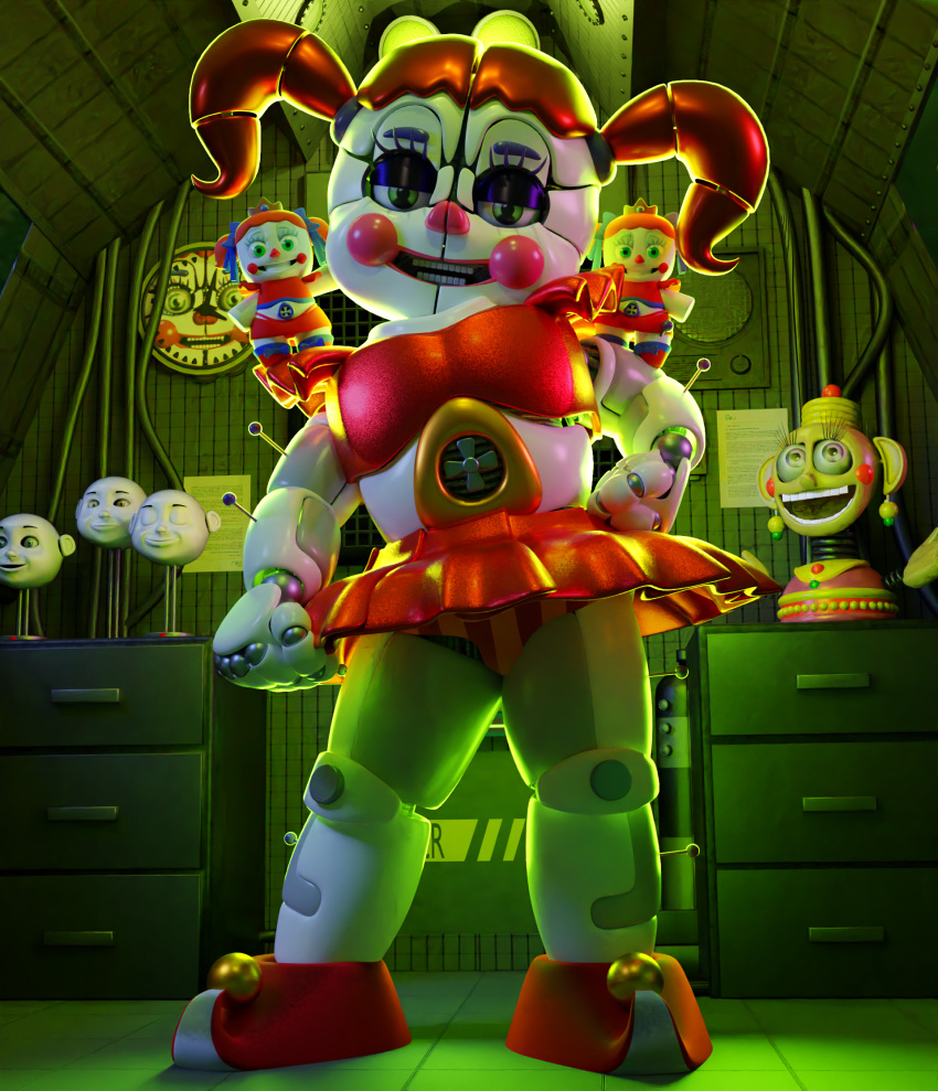 3d 3d_(artwork) baby_(fnafsl) blender blender_(software) blender_cycles canon_appearance circus_baby circus_baby_(fnaf) circus_baby_(original) crown female female_only five_nights_at_freddy's five_nights_at_freddy's:_help_wanted five_nights_at_freddy's:_sister_location full_color fully_clothed green_eyes looking_at_viewer m0nk3y no_penetration orange_hair panties plush_baby plushie pose robot robot_girl scottgames sister_location skirt solo solo_female