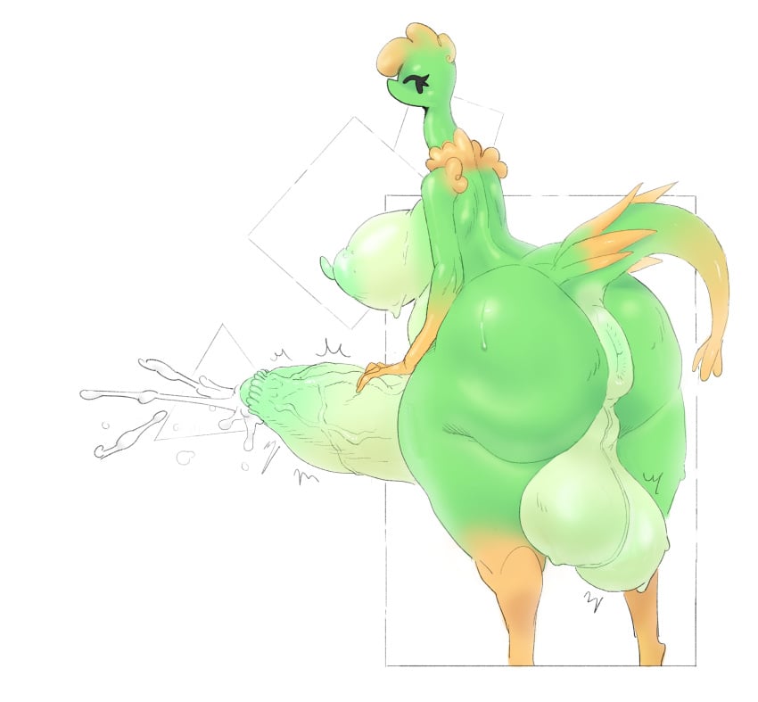 1futa alien anthro anus back back_view cum ejaculation erection futa_only futanari gigantic_ass gigantic_penis green_skin huge_ass huge_balls huge_breasts huge_cock lilibee looking_back masturbating masturbation nocimon nude original_character puffy_anus solo standing sweat