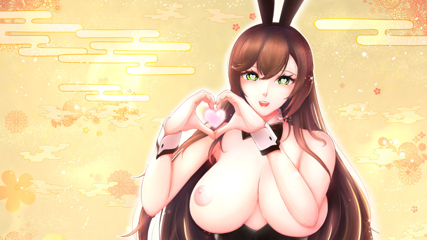 big_breasts black_hair breasts bunny_girl bunnysuit character_request edwardapcychu female female_only green_eyes original