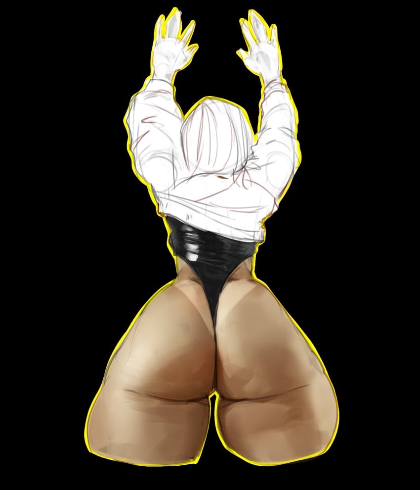 1girls arms_up big_ass black_background from_behind leotard outline thatmfdiego thick_thighs unfinished