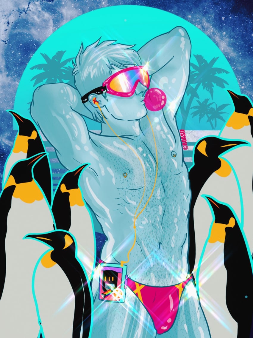 abs armpits arms_behind_head biceps big_bulge bobby_drake bubble_gum bulge huge_bulge iceman listening_to_music male male_only marvel muscles muscular muscular_male mutant pecs penguin roasif shirtless_male speedo thick_thighs x-men