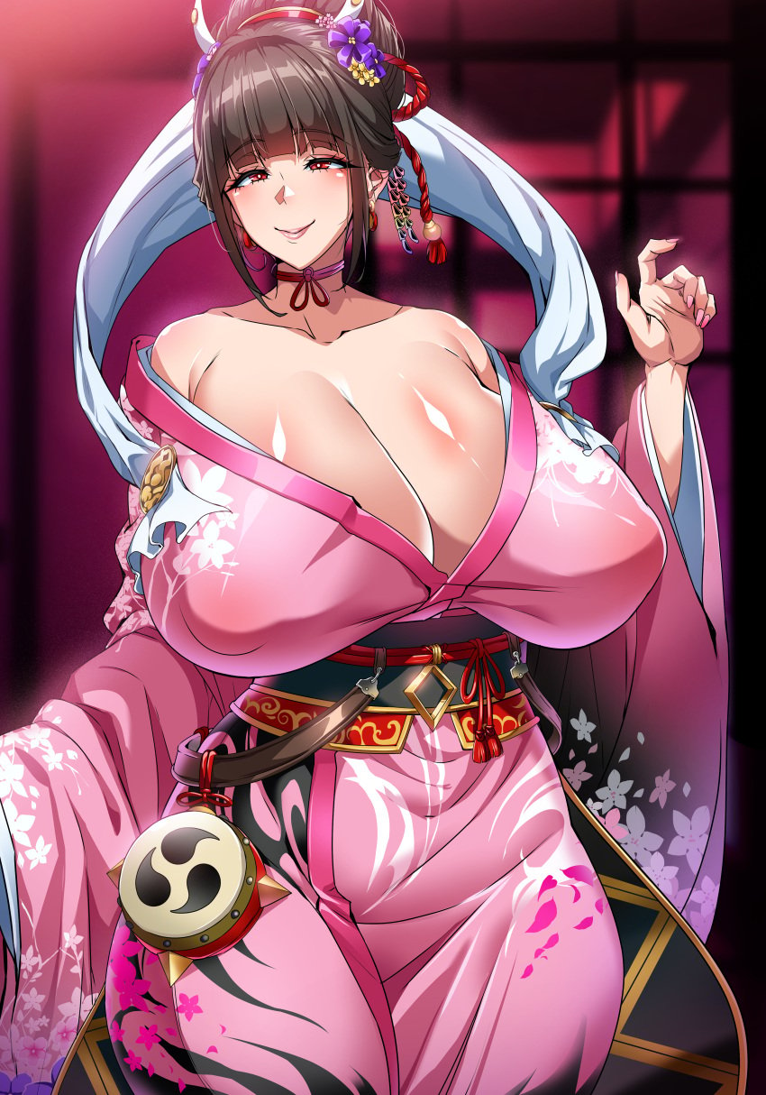 1girls big_breasts breasts busty cleavage curvaceous curvy curvy_body curvy_female curvy_figure female huge_breasts japanese_clothes kimono kunoichi_enrai large_breasts last_origin red_eyes restart voluptuous