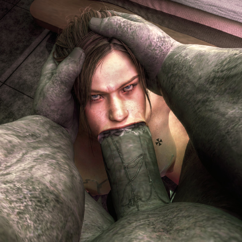 1boy 1girls 3d areolae big_penis blenderdemon blowjob blowjob_face blowjob_pov blue_eyes breasts brown_hair brown_hair_female capcom claire_redfield claire_redfield_(jordan_mcewen) fellatio female female_focus grey_skin holding_head huge_cock large_penis long_hair looking_at_partner male male_pov monster mr_x nipples oral oral_sex penis ponytail pov resident_evil resident_evil_2 resident_evil_2_remake sex sucking_off sucking_penis