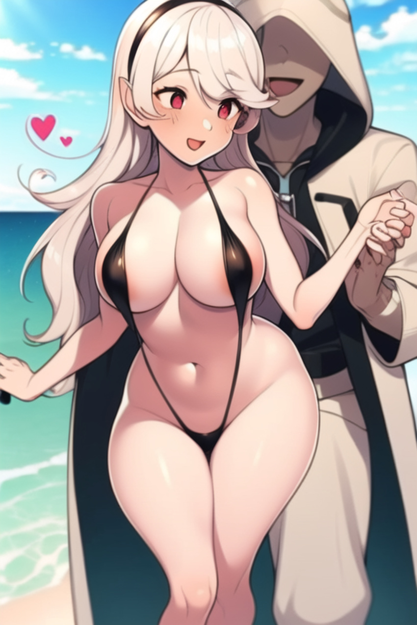 ai_generated beach breasts corrin_(fire_emblem) corrin_(fire_emblem)_(female) da_(artist) female fire_emblem fire_emblem_awakening kiran_(fire_emblem) kiran_(fire_emblem)_(male) nai_diffusion nintendo ocean outdoors stable_diffusion