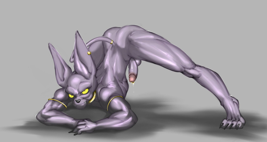 alien anthro ass_up balls beerus bodily_fluids boner claws dagantfus_(artist) domestic_cat dragon_ball dragon_ball_super erection felid feline felis genital_fluids genitals hairless hairless_cat hi_res leaking_precum looking_at_viewer male male_only mammal muscular muscular_anthro muscular_male muscular_thighs nude penis precum solo sphynx_(cat) yellow_eyes