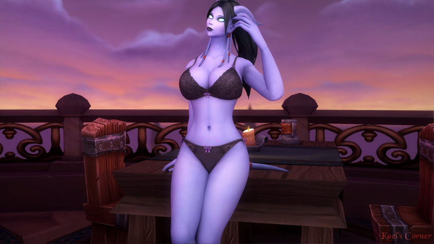 1girls 3d avanette blizzard_entertainment blue_skin draenei huge_breasts kaelatheelf lingerie original_character thick_thighs warcraft world_of_warcraft