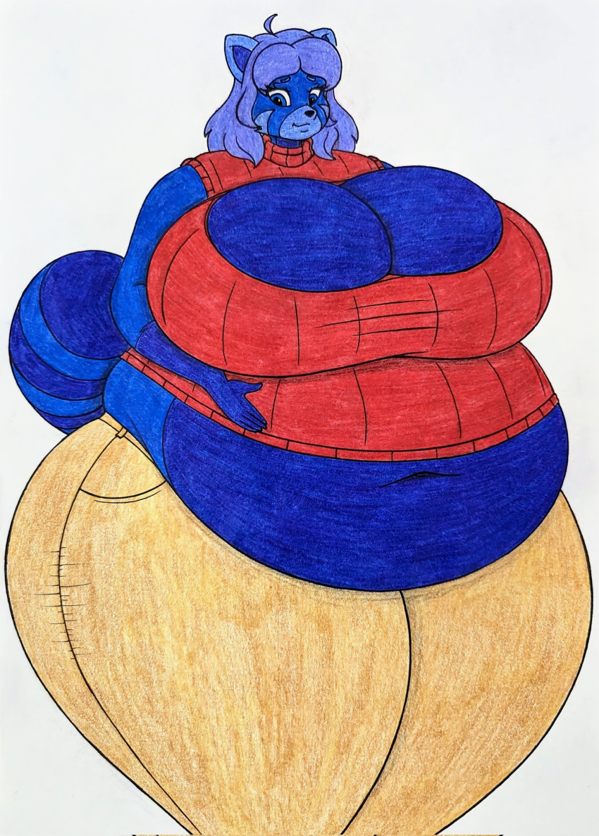 anthro bao_azalea big_breasts blueberry_inflation breasts furry huge_breasts lj_caffie milf red_panda tagme thick_thighs wide_hips