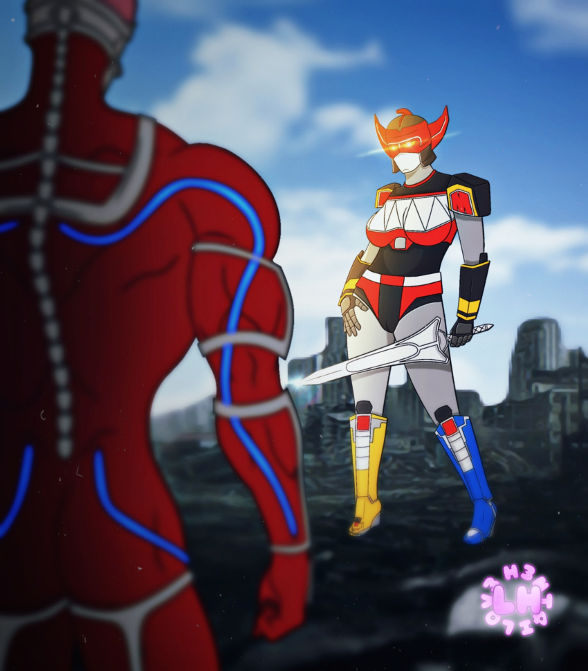 1girls high_heels lord_zedd mecha megazord metal metallic_body power_rangers pussy sword zord_(power_rangers)