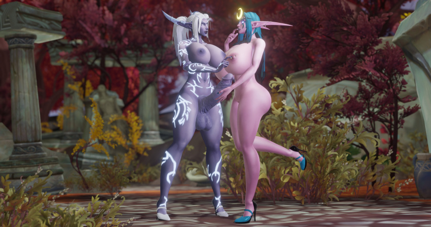 1futa 1girls 3d barbell_piercing blizzard_entertainment blue_hair futanari high_heels huge_ass huge_breasts huge_cock kayuna_starbreeze misol naked_heels night_elf night_elf_female nightborne nightborne_futa nipple_piercing original_character purple_skin thick_thighs warcraft white_hair world_of_warcraft