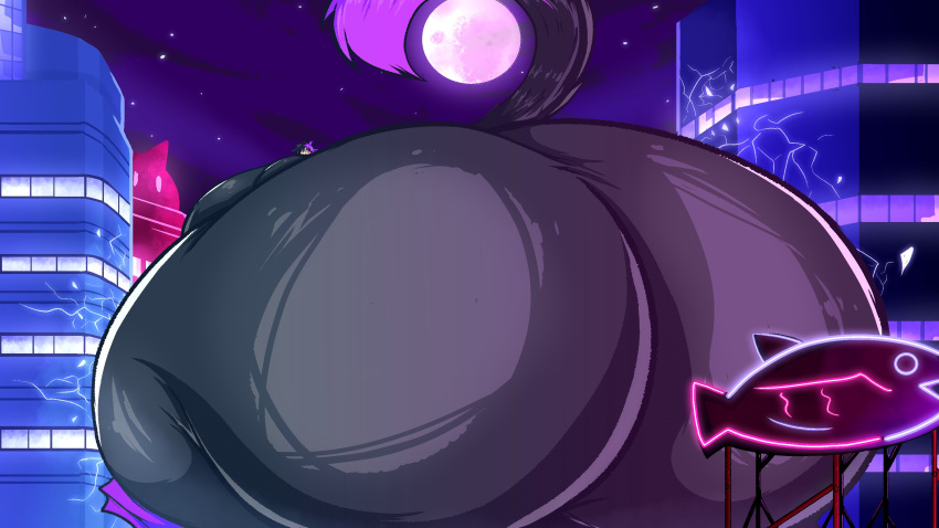 1girls ass big_ass big_breasts breasts bubble_butt cat_tail catgirl city colossal_ass destroyed_building destruction enormous_ass female female_only giantess gigantic_ass glasses huge_ass huge_breasts hyper_ass large_ass long_tail looking_at_viewer looking_back massive_ass moon odditymew purple_hair solo tail thick_thighs thunder_thighs voluptuous wide_hips