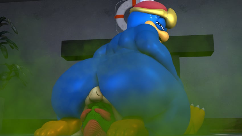 3d belly bowser chubby crossover facesitting fart farting farting_in_face farting_in_mouth farting_on_another farting_on_face fat king_dedede kirby_(series) mario_(series) moobs mrrainbow nintendo overweight penguin source_filmmaker sweat tagme