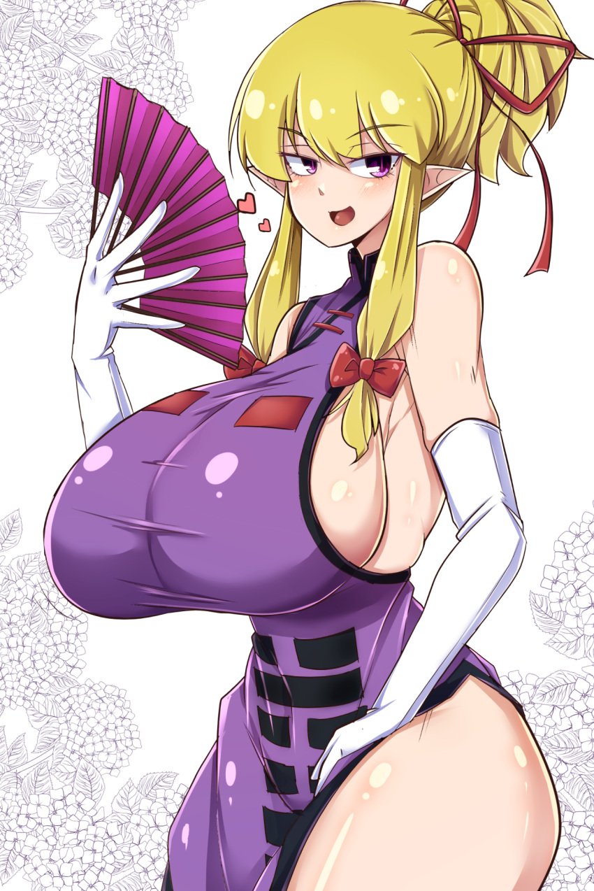 fan heart huge_breasts looking_at_viewer norori sideboob touhou yukari_yakumo