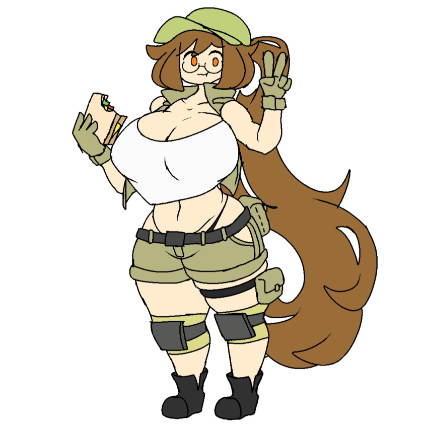 1girls breasts cleavage female fio_germi h.a.r huge_breasts looking_at_viewer metal_slug sandwich solo_female solo_focus tagme white_hair
