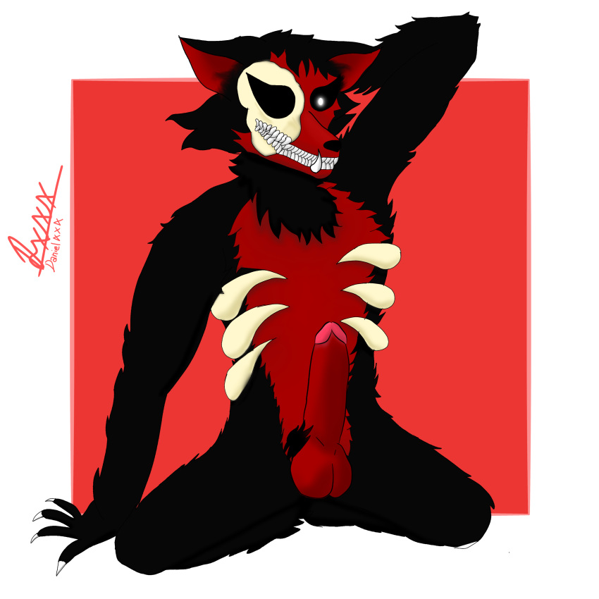 1boy amon_wolf_(oc) dani_(artist) devil devil_wolf furry male original_character penis skull solo wolf yiff