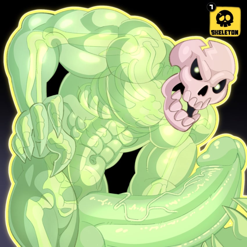 abs big_penis buffyloop erection gay green_skin male male_only muscular muscular_male skeleton skull skull_head solo solo_male