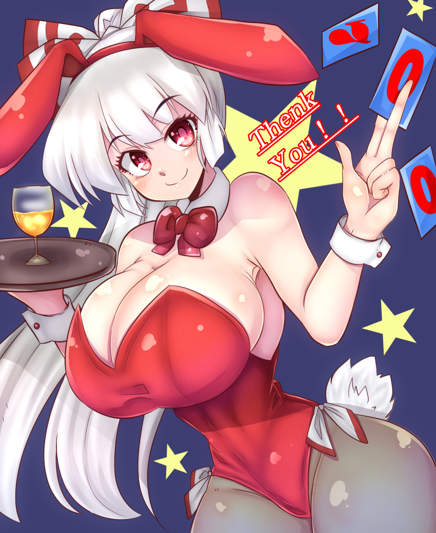 bare_shoulders bunny_ears bunny_suit cleavage detached_collar fujiwara_no_mokou huge_breasts norori star touhou