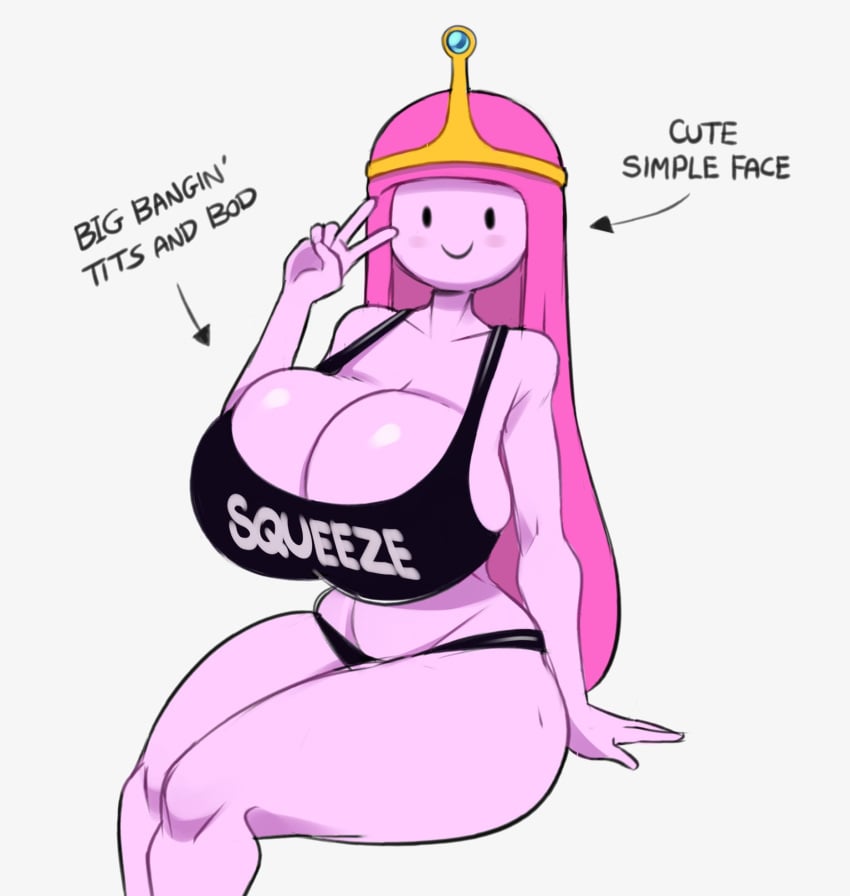 1girls 2023 adventure_time alternate_breast_size ass big_ass big_breasts blush blush_stickers breasts cartoon_network cleavage clothing crown cute female female_only huge_breasts humanoid large_breasts long_hair looking_at_viewer meme midriff mob_face peace_sign pink_body pink_hair pink_skin princess_bubblegum sitting smile solo squidapple thick_thighs white_background wide_hips