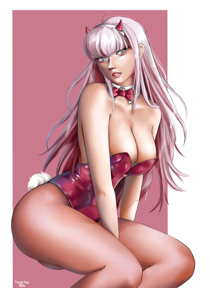 1girls bunny_girl bunnysuit darling_in_the_franxx female fkstudio french_kiss_studio green_eyes latex legwear long_hair pink_hair pink_legwear pinup playboy_bunny solo solo_female thighs zero_two_(darling_in_the_franxx)