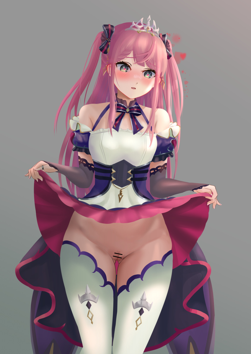 aimi_hada blush dress dress_lift fancy_clothing green_eyes pink_hair princess pussy sedai_one virtual_youtuber