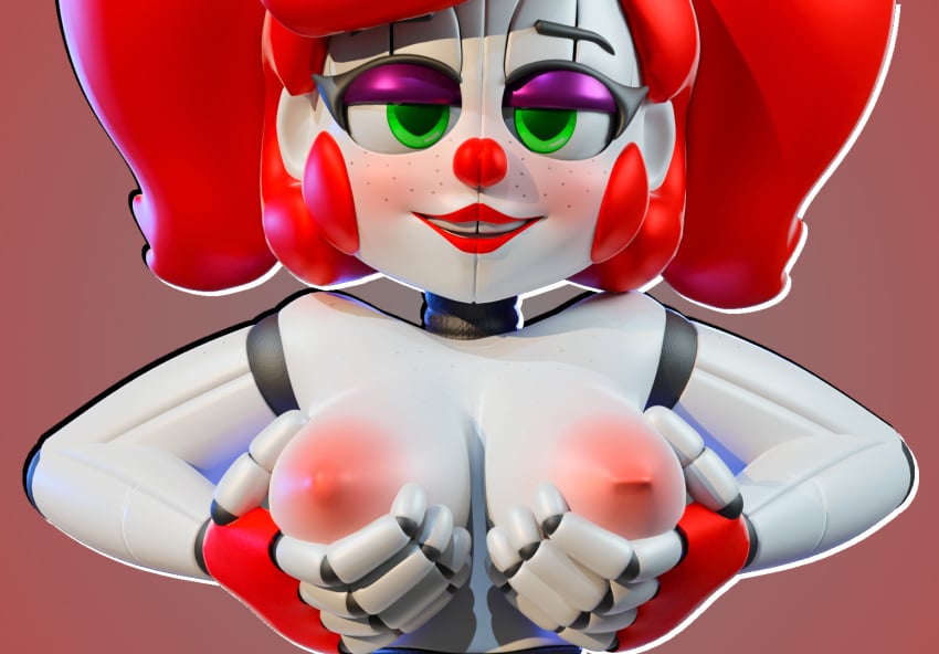 3d 3d_(artwork) baby_(fnafsl) blender blender_(software) breasts circus_baby circus_baby_(fnaf) female female_only five_nights_at_freddy's five_nights_at_freddy's:_sister_location green_eyes hand_on_breast holding_breast looking_at_viewer m0nk3y nipples red_hair red_lipstick robot robot_girl scottgames sister_location smile so87baby solo solo_female summer_of_87_baby