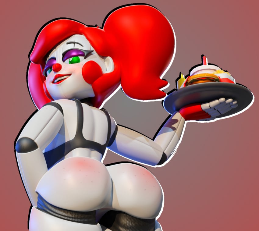 3d 3d_(artwork) ass ass_focus baby_(fnafsl) blender blender_(software) bra breasts circus_baby circus_baby_(fnaf) female female_only five_nights_at_freddy's five_nights_at_freddy's:_sister_location green_eyes hand_on_breast holding_breast looking_at_viewer m0nk3y nipples plate red_hair red_lipstick robot robot_girl scottgames sister_location smile so87baby solo solo_female summer_of_87_baby