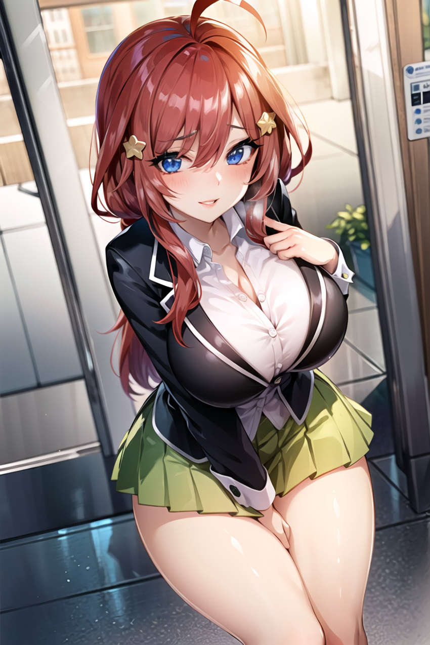 1girls ai_generated curvy_body curvy_figure go-toubun_no_hanayome huge_breasts nakano_itsuki solo_female stable_diffusion voluptuous voluptuous_female